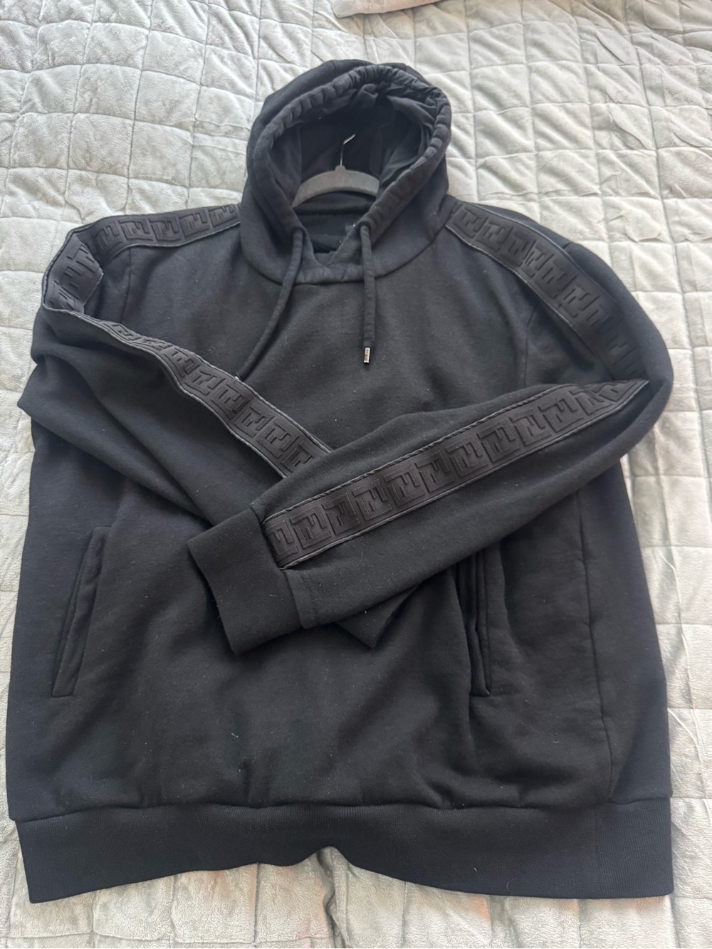Fendi Black Hooded Sweatshirt with Tonal FF Tape